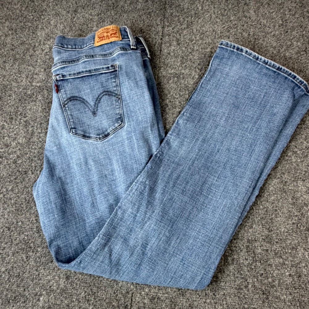 Levis 505 Straight Leg Jeans Womens 33 Medium Wash Floral Embroidered Blue Denim